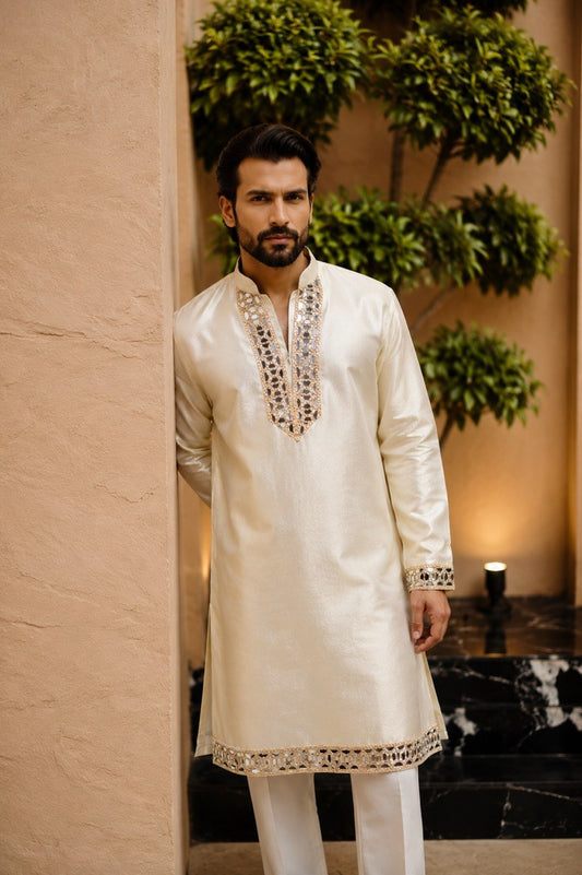 Tissue Kurta Set With V Neck Detailing