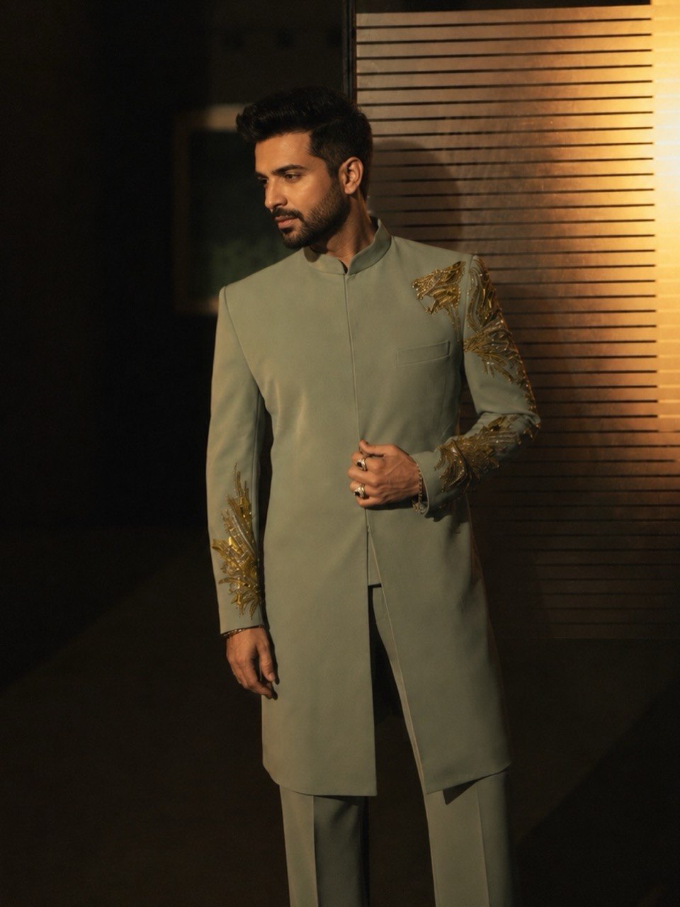 Hand Embroidered Applique Indowestern Set