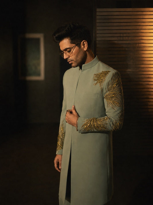 Hand Embroidered Applique Indowestern Set