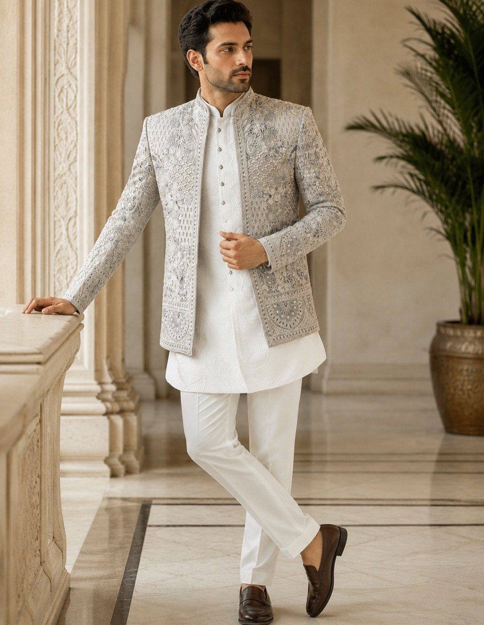 Mens Hand Embroidered Open Jodhpuri Set