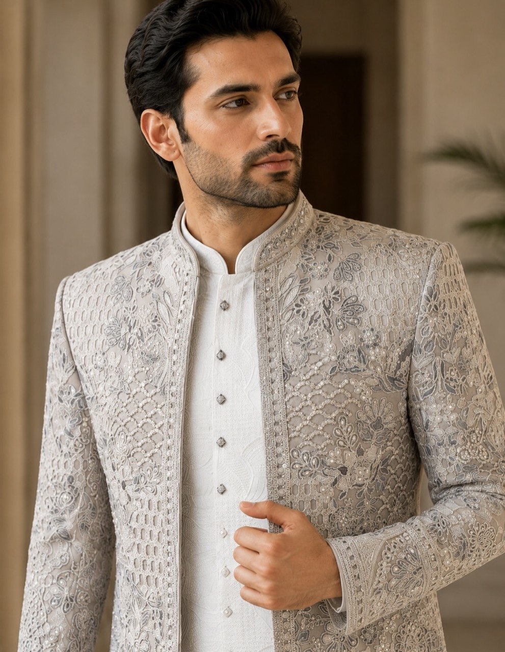 Mens Hand Embroidered Open Jodhpuri Set