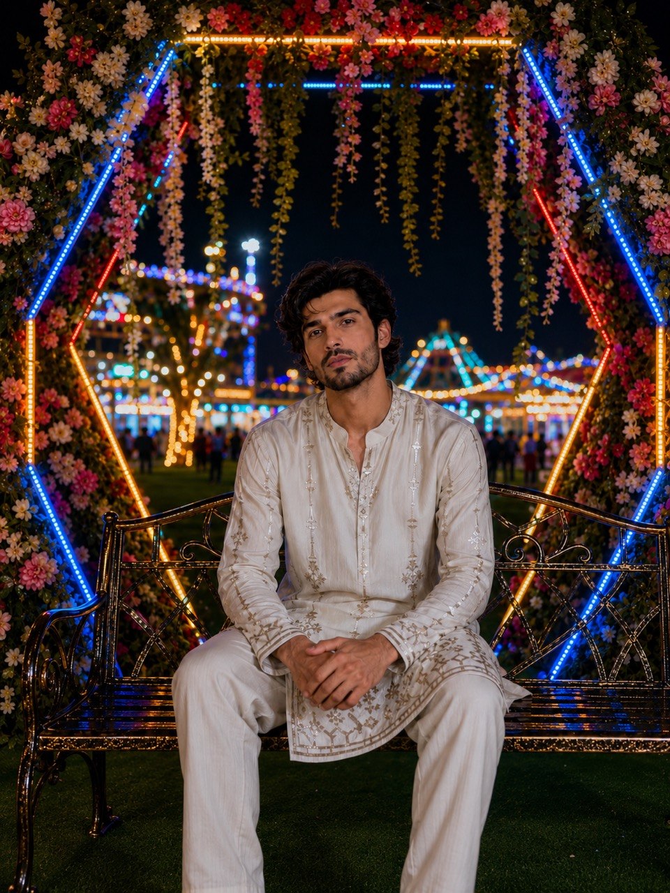 Ivory Embroidered Kurta With Leather Accents