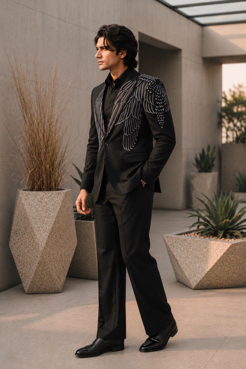 Hand Painted Tuxedo With Crystal Embellishments