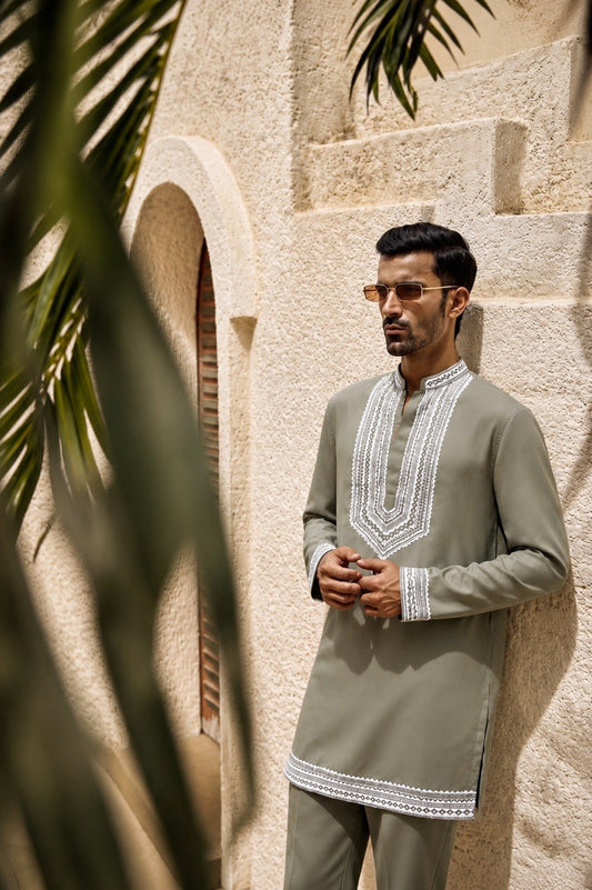 Thread Work Placement Embroidery Kurta Set