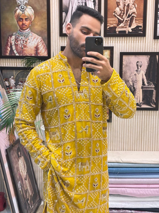 Rajwada Themed Yellow Kurta Set