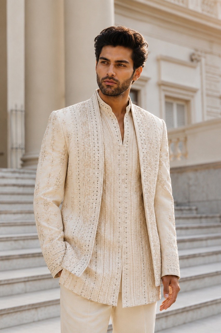 Mens Hand Embroidered Open Jodhpuri Set