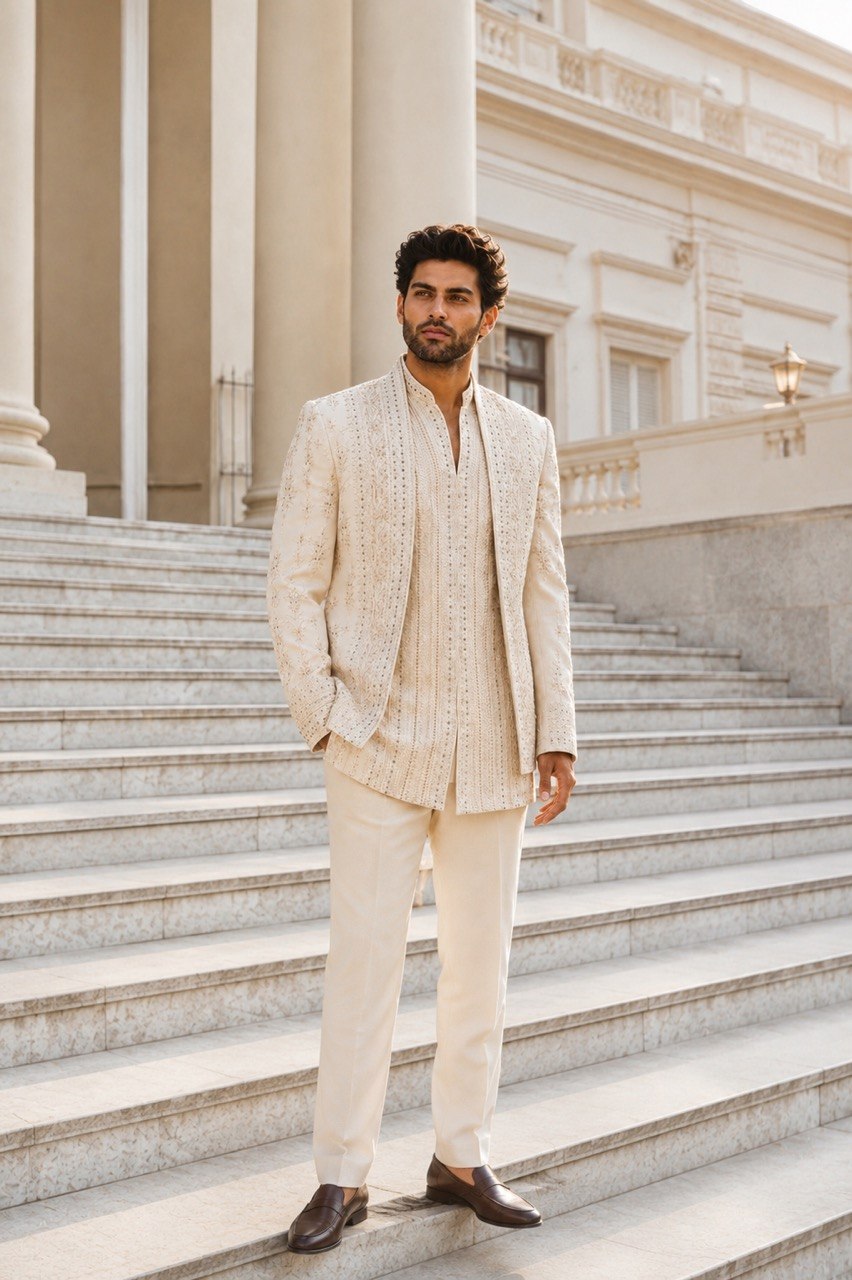 Mens Hand Embroidered Open Jodhpuri Set