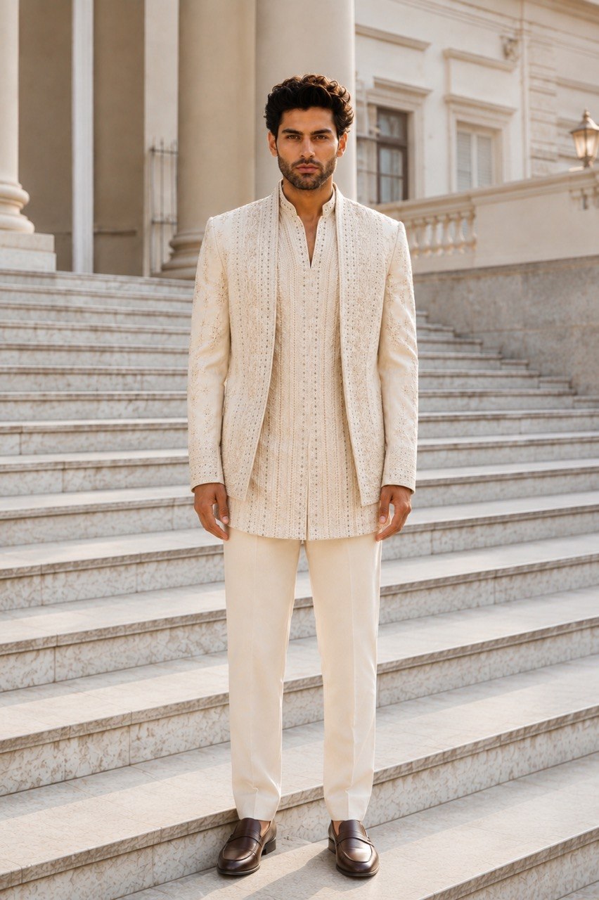 Mens Hand Embroidered Open Jodhpuri Set