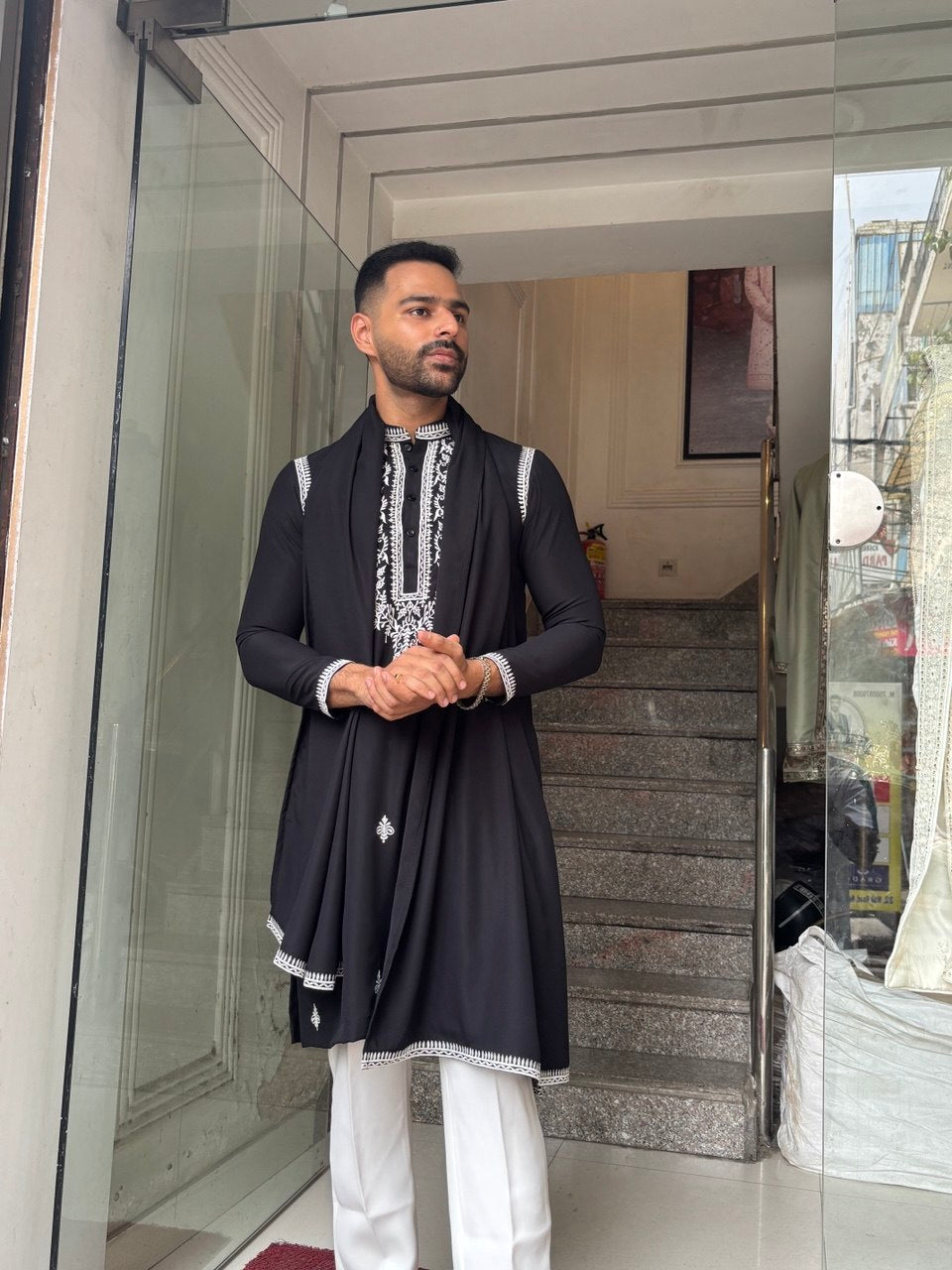 Threadwork Japaneese Kurta Set With Dupatta