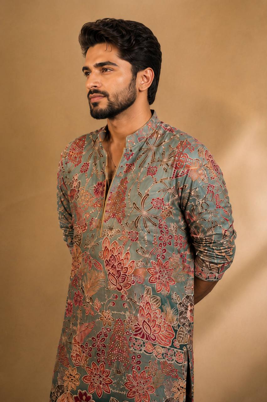 Multicolored Floral Themed Embroidered Kurta Set