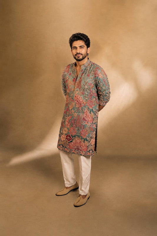 Multicolored Floral Themed Embroidered Kurta Set