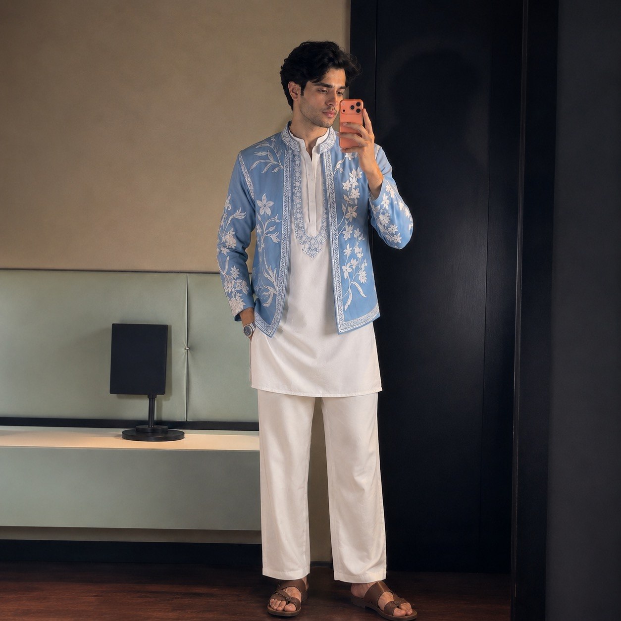 Thread Work Open Jodhpuri Suit