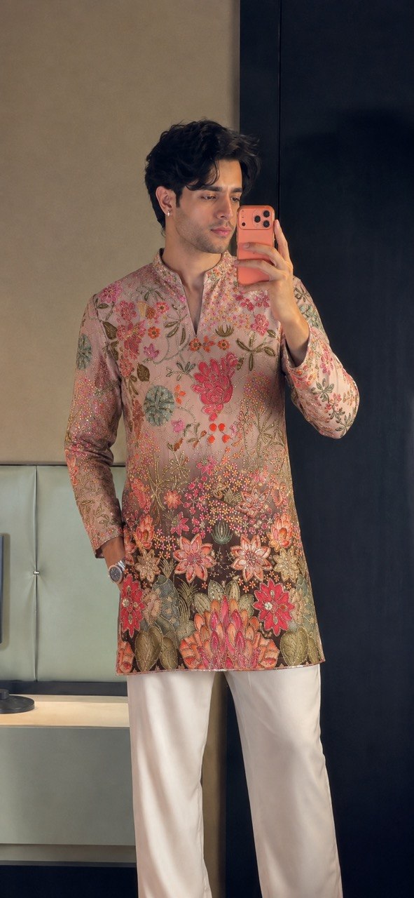 Floral Print Dori Embroidery Kurta Set
