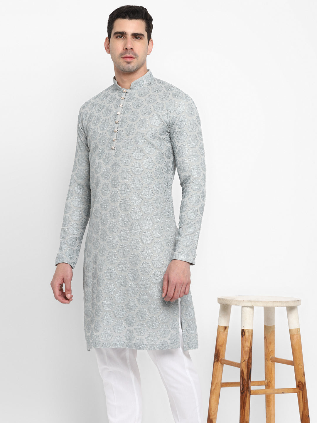 Lucknowi Sequins Worked Chikankari Kurta Set