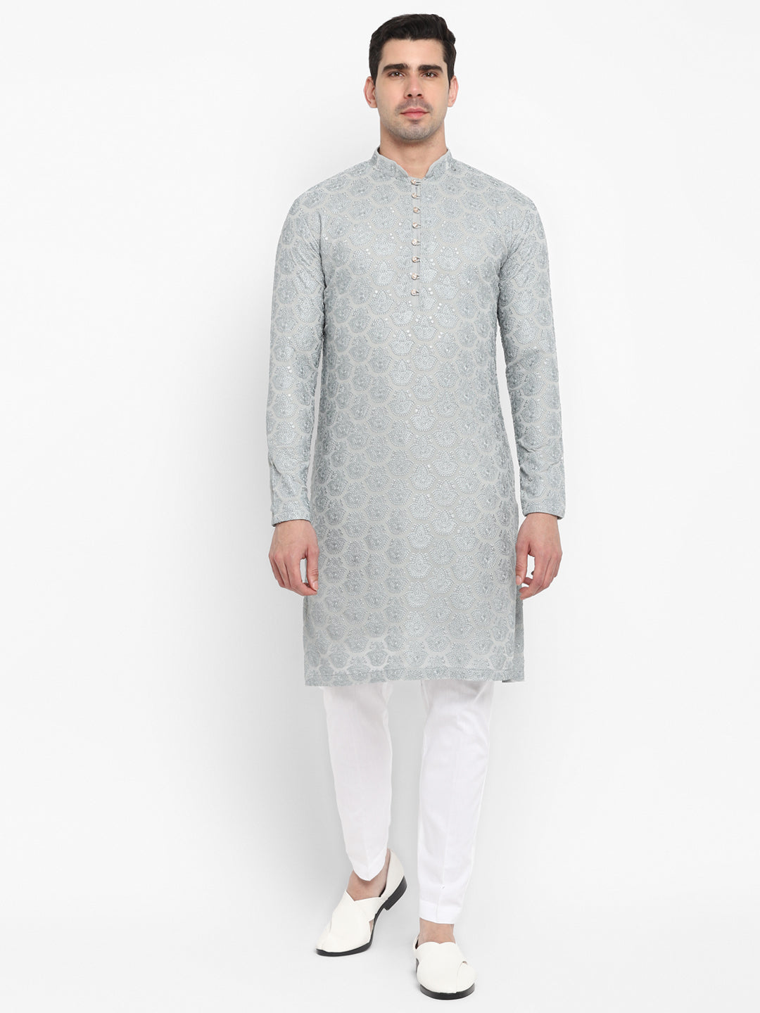 Lucknowi Sequins Worked Chikankari Kurta Set