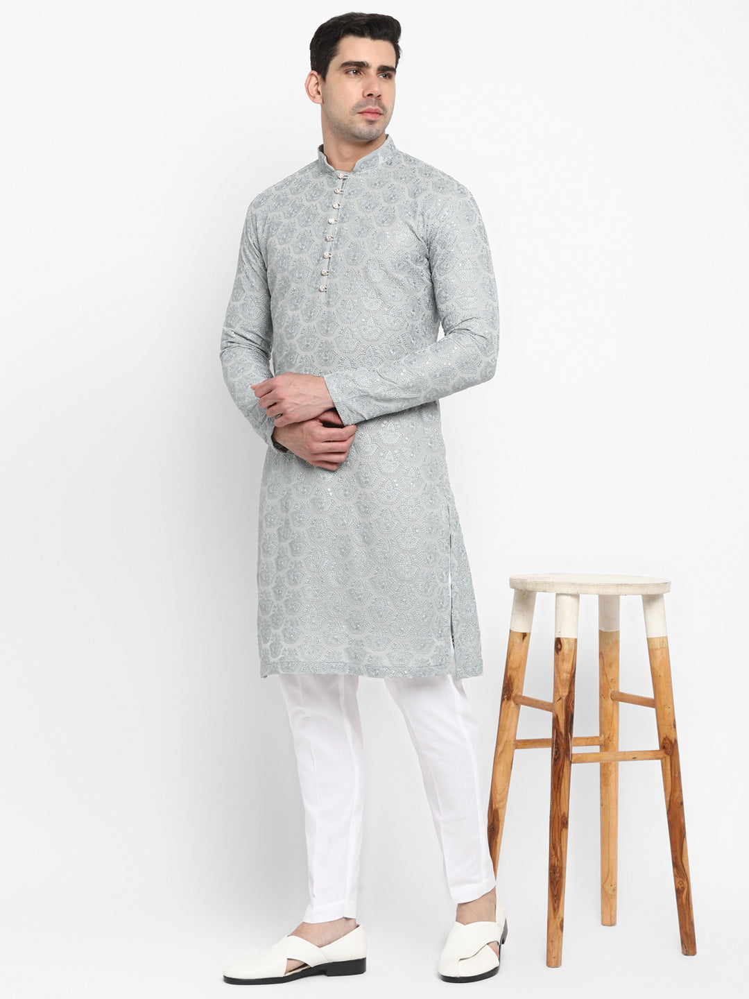 Lucknowi Sequins Worked Chikankari Kurta Set