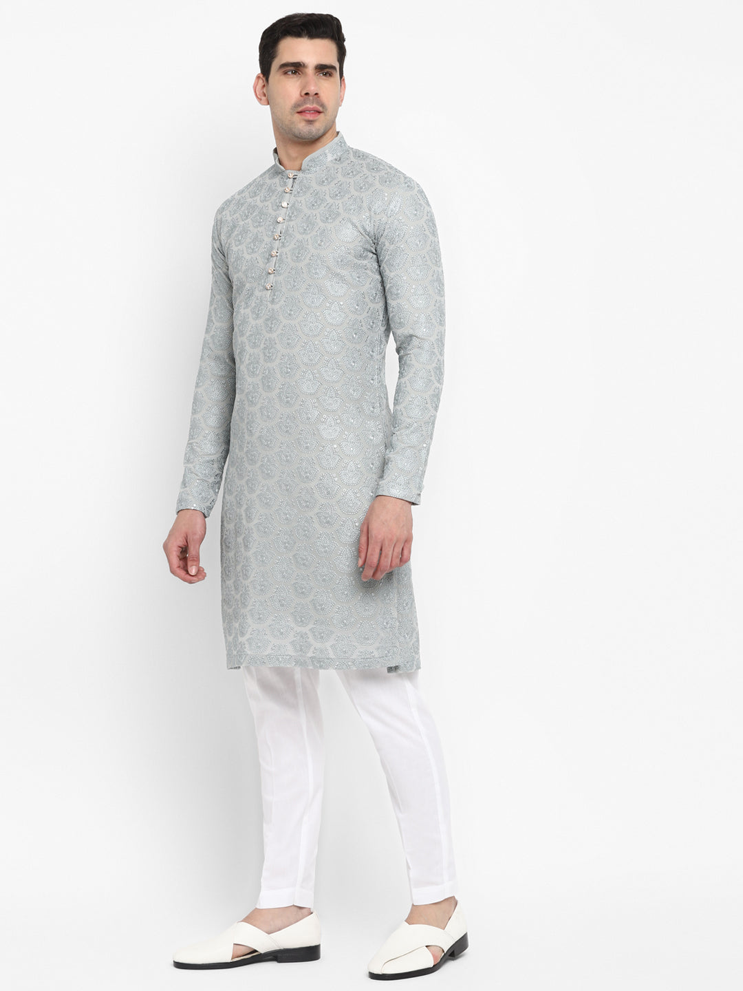 Lucknowi Sequins Worked Chikankari Kurta Set