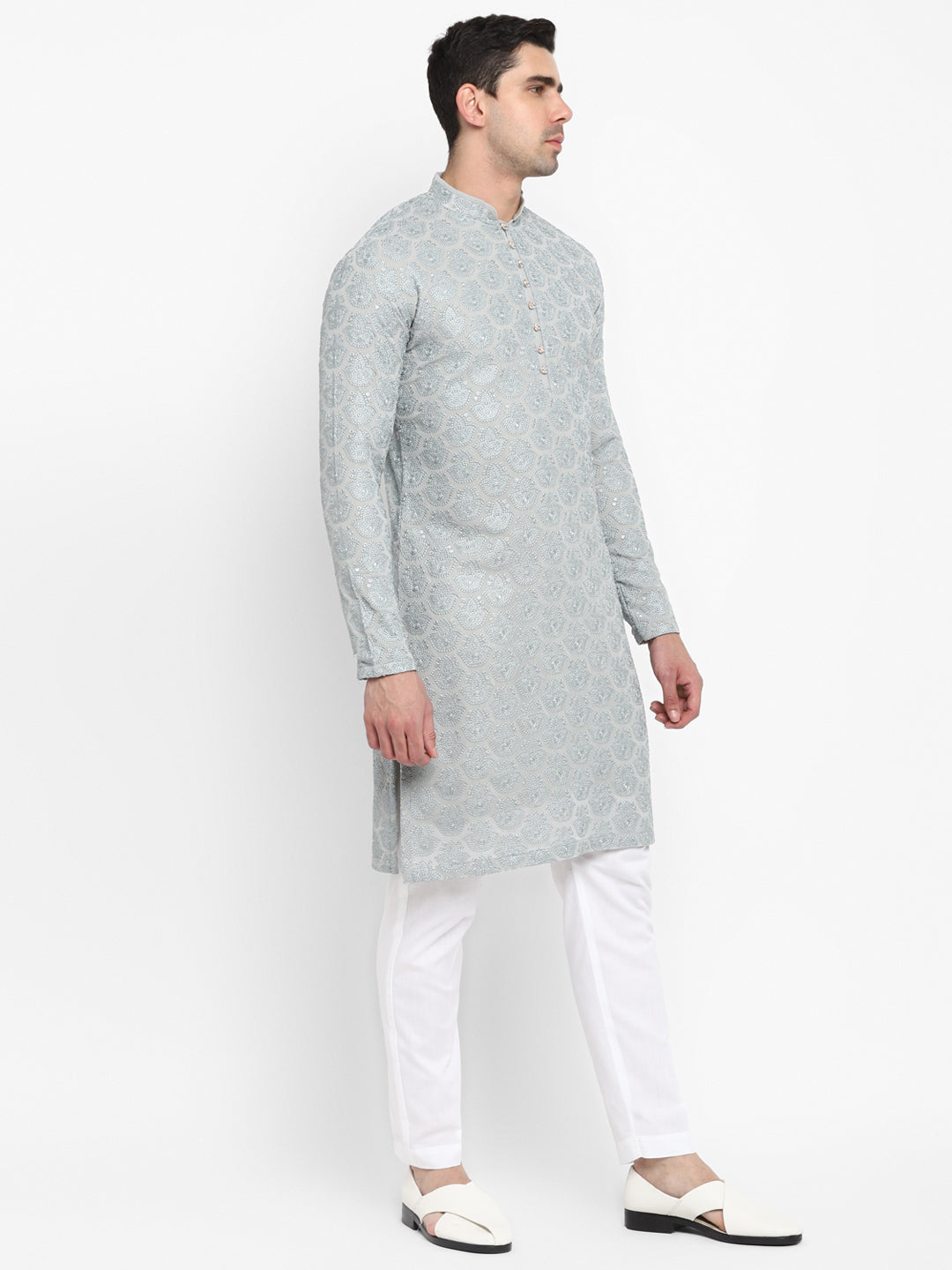 Lucknowi Sequins Worked Chikankari Kurta Set