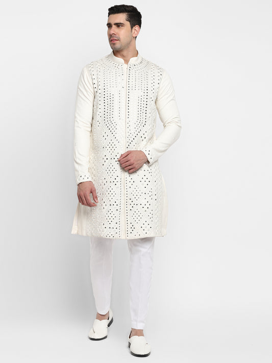 Real Glass Worked Full Buttoned Kurta Set