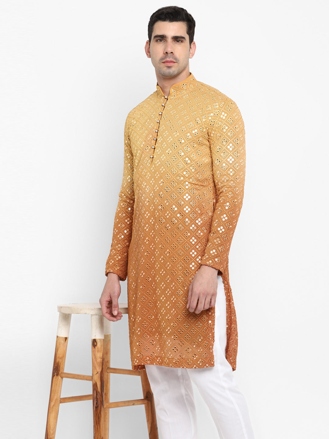 Ombre Effect Mirrorwork Kurta Set