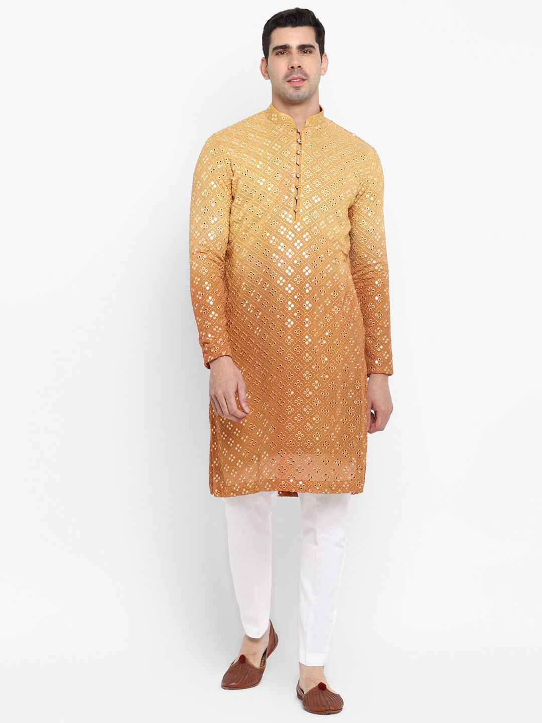 Ombre Effect Mirrorwork Kurta Set