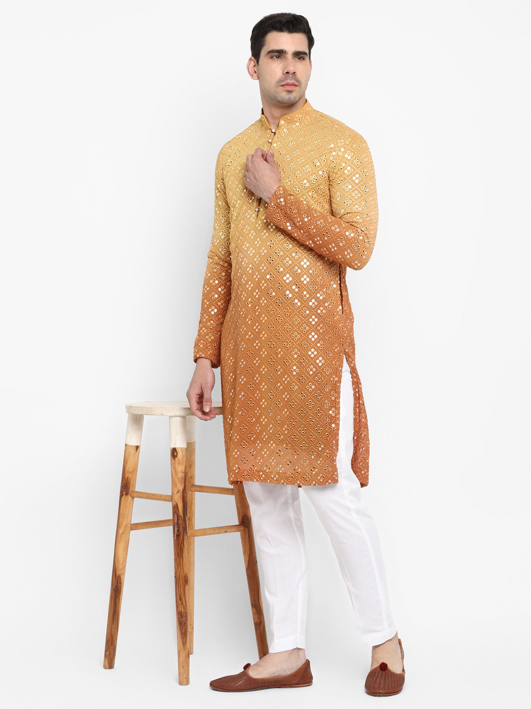 Ombre Effect Mirrorwork Kurta Set