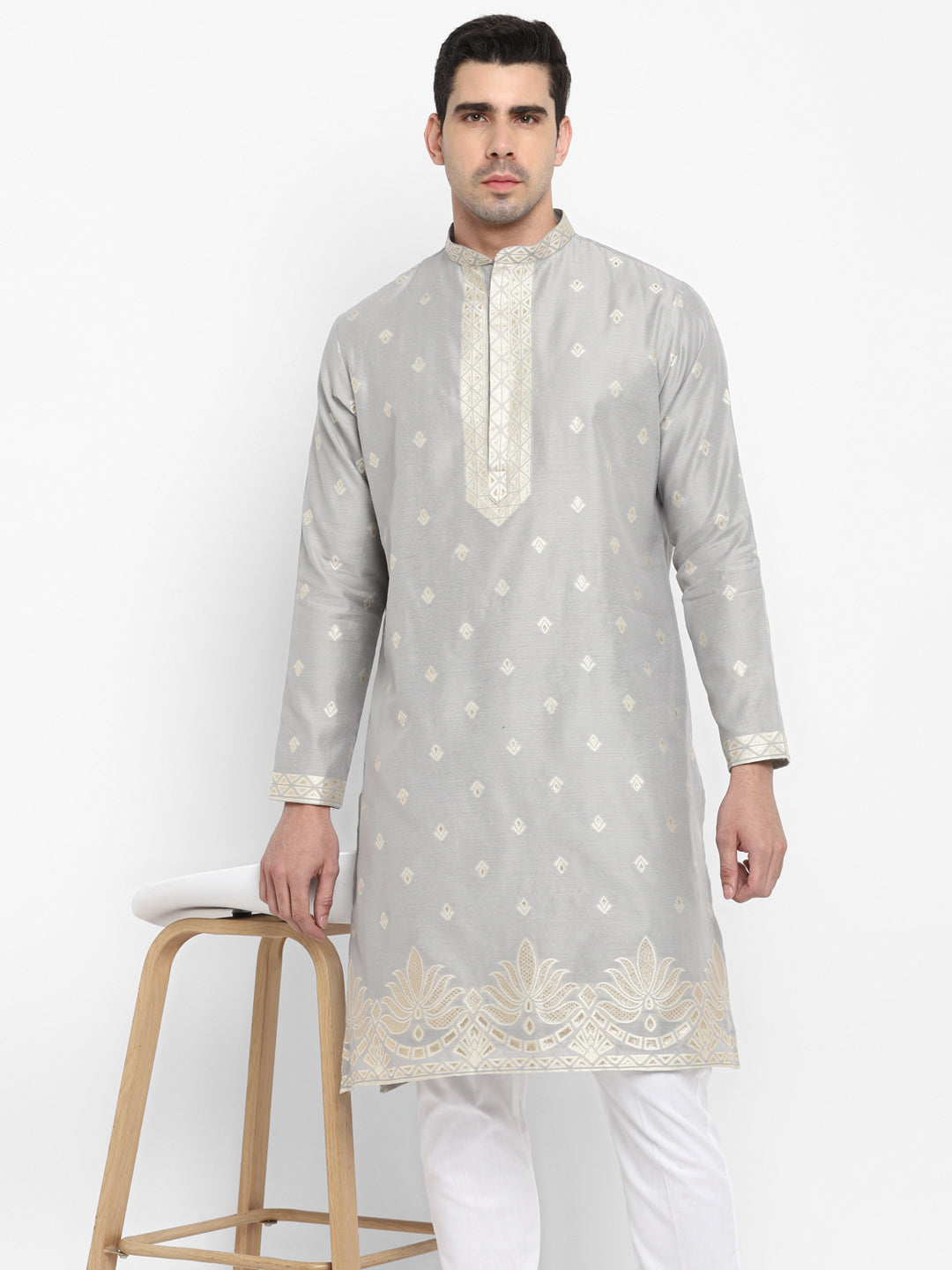 Cotton Silk Textured Brocade Silk Kurta Set