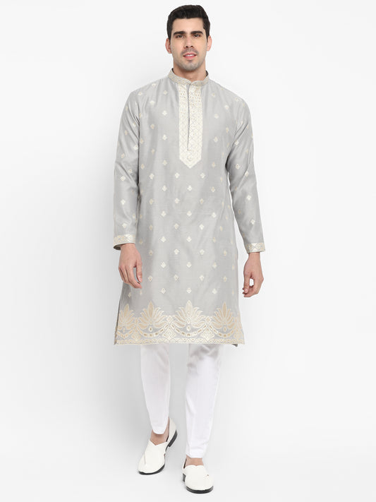 Cotton Silk Textured Brocade Silk Kurta Set