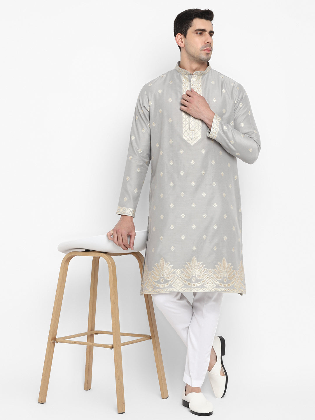 Cotton Silk Textured Brocade Silk Kurta Set