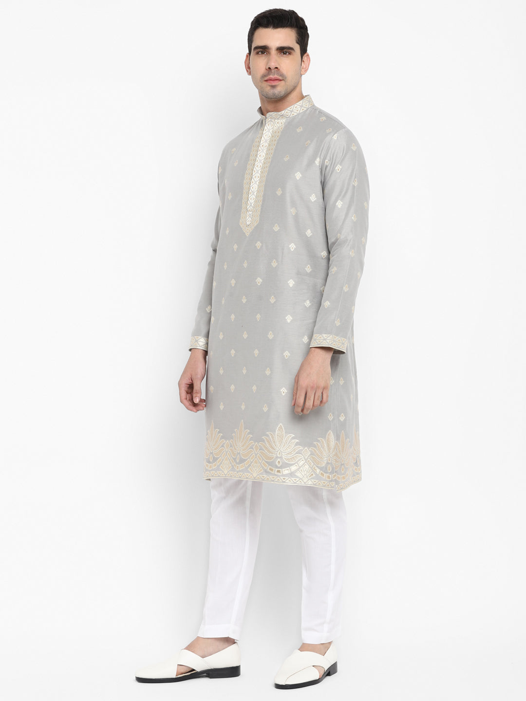 Cotton Silk Textured Brocade Silk Kurta Set