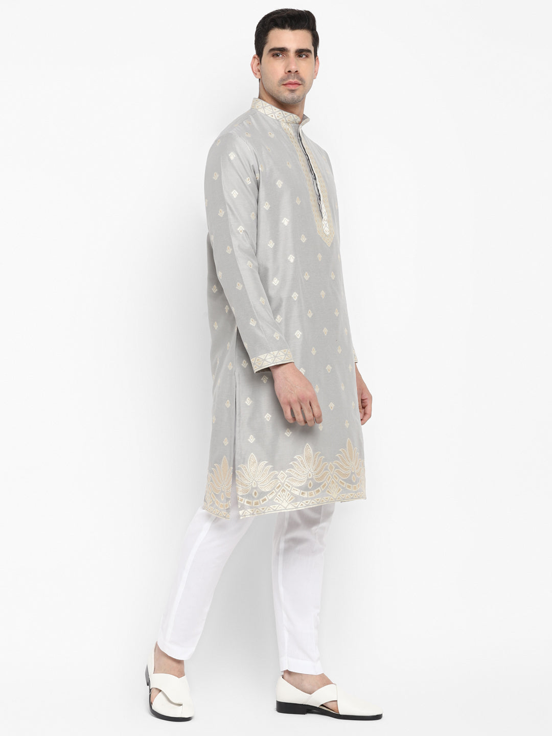 Cotton Silk Textured Brocade Silk Kurta Set