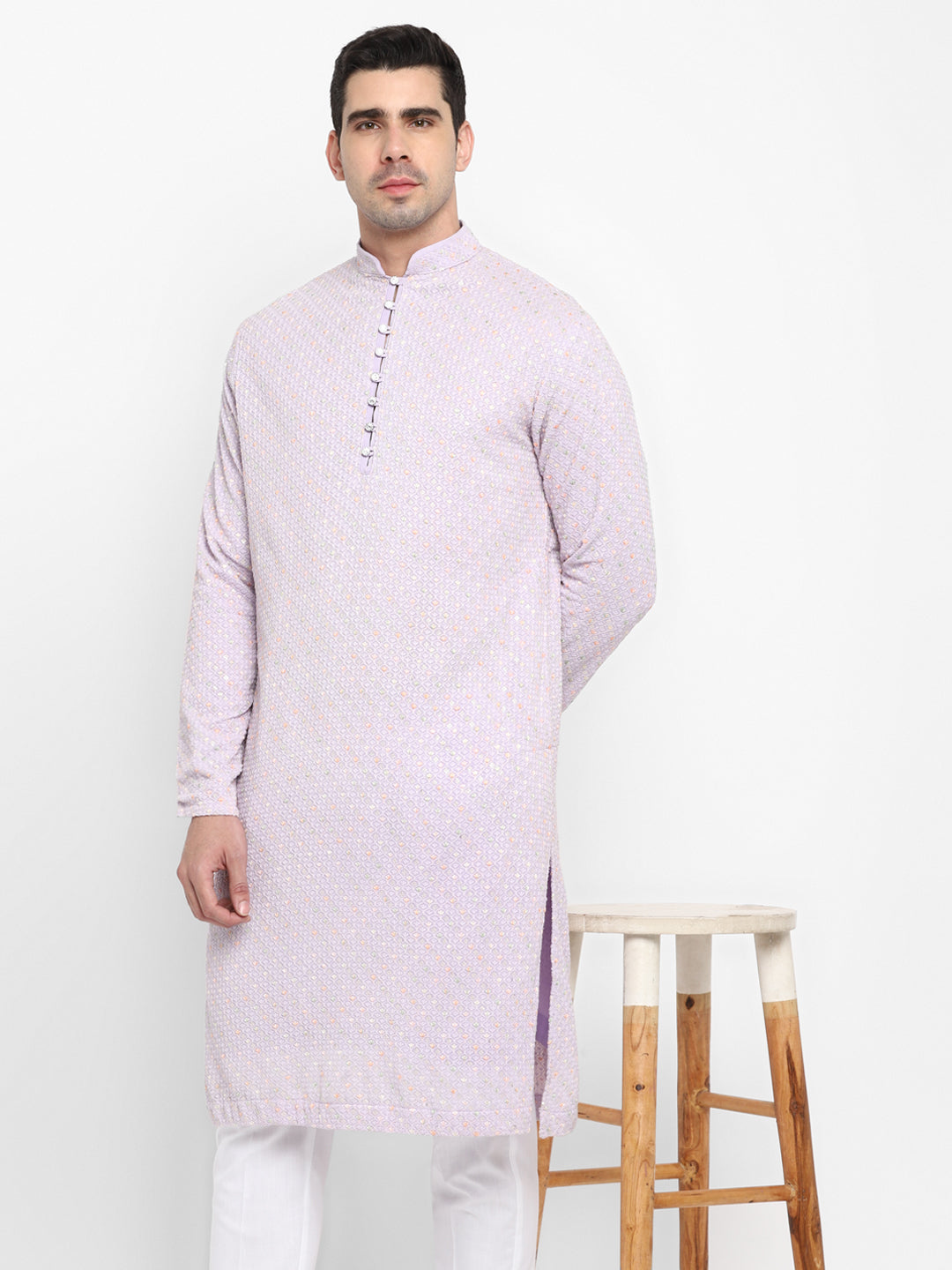 Floral Motif Work Multicolored Kurta Set