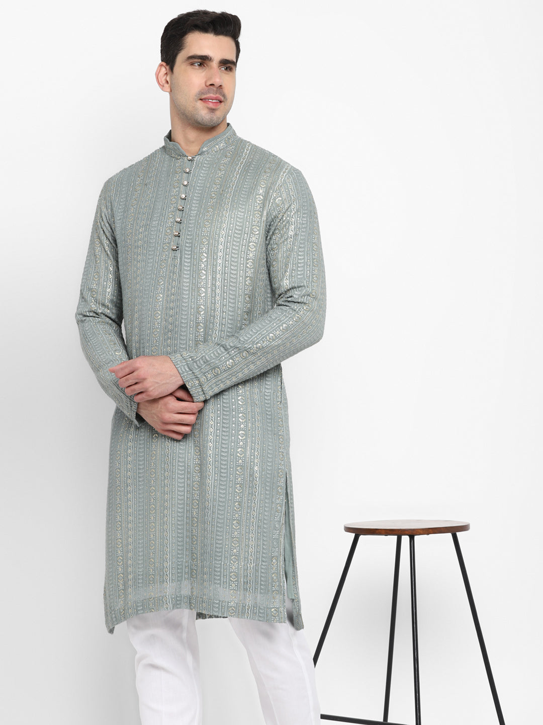 Lucknowi Sequins Worked Chikankari Kurta Set