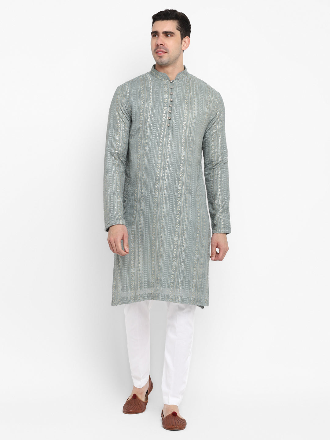 Lucknowi Sequins Worked Chikankari Kurta Set