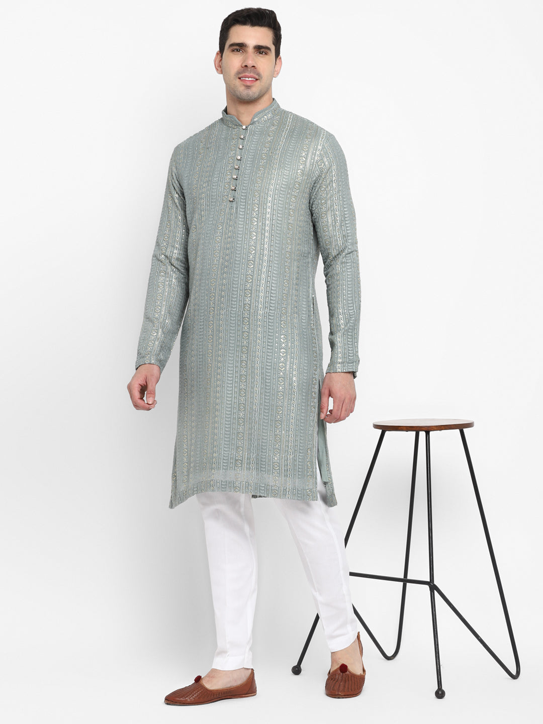 Lucknowi Sequins Worked Chikankari Kurta Set