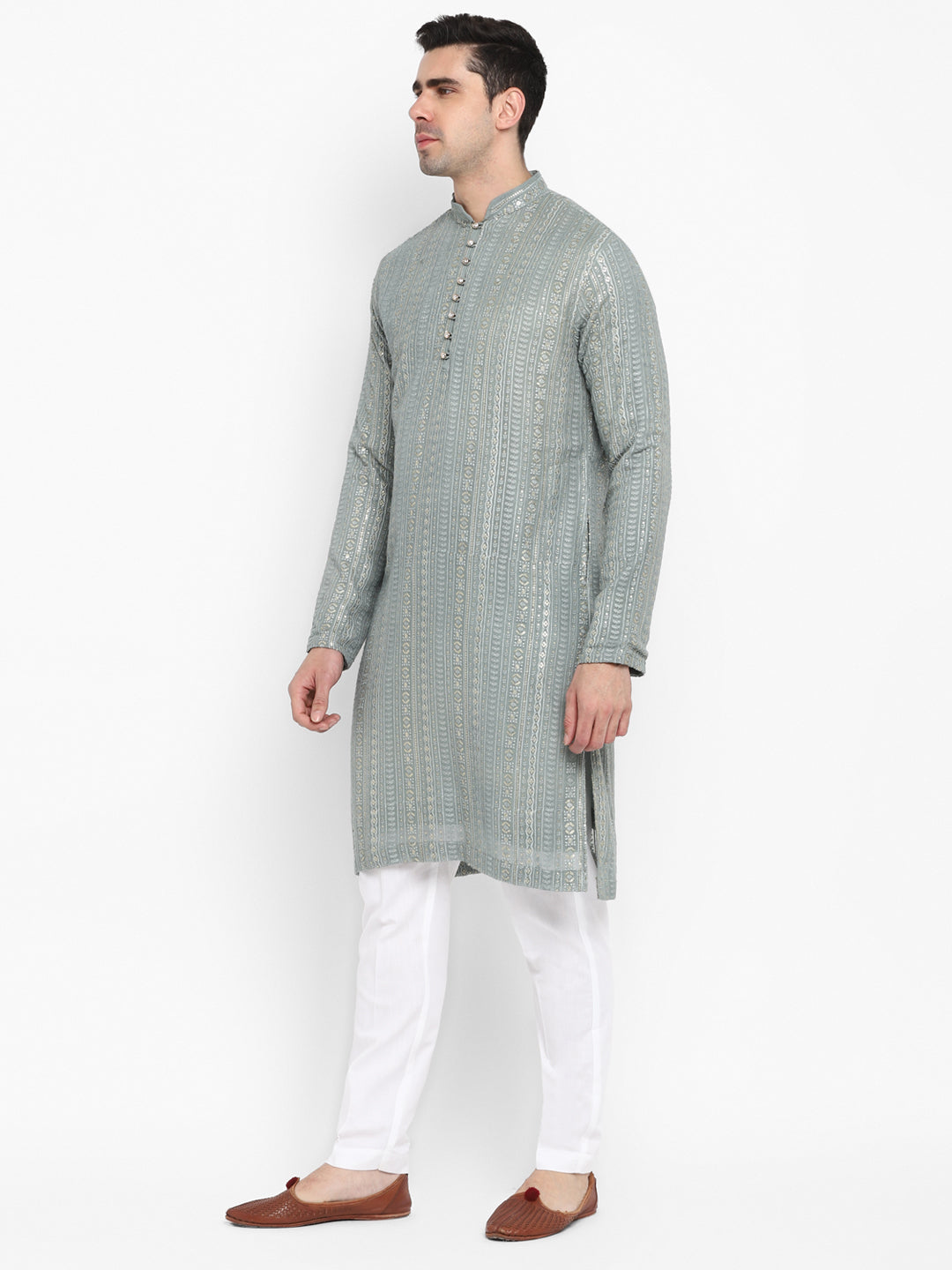 Lucknowi Sequins Worked Chikankari Kurta Set