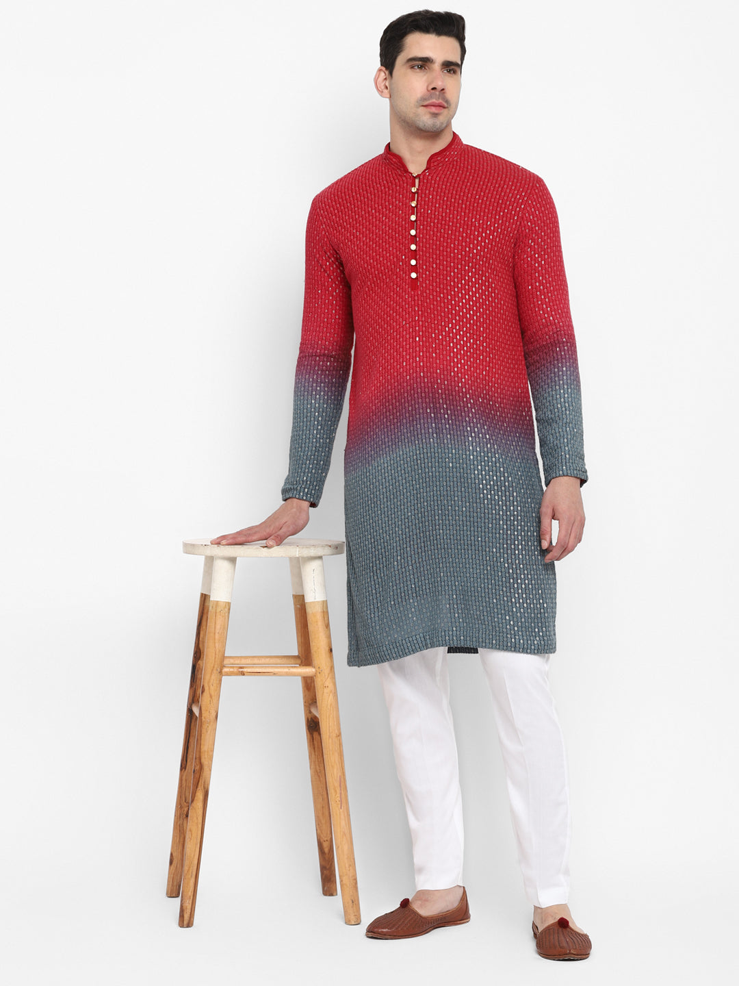 Ombre Dyed Chikankari Kurta Set With Sequins