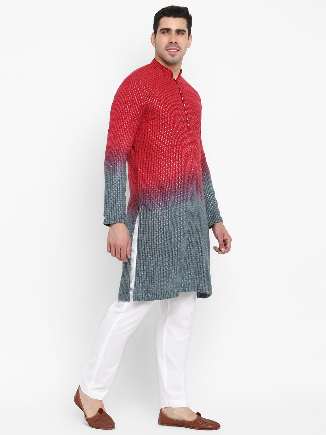 Ombre Dyed Chikankari Kurta Set With Sequins