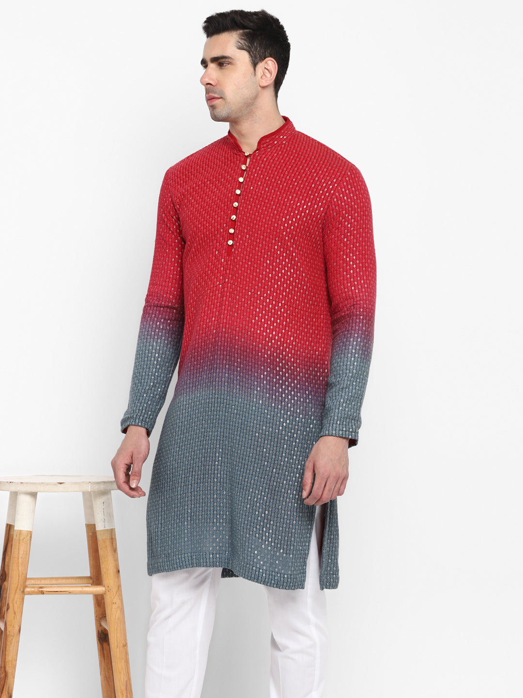 Ombre Dyed Chikankari Kurta Set With Sequins