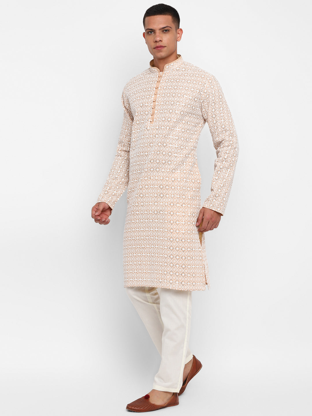 Lucknowi Embroidery Kurta Set With Sequins