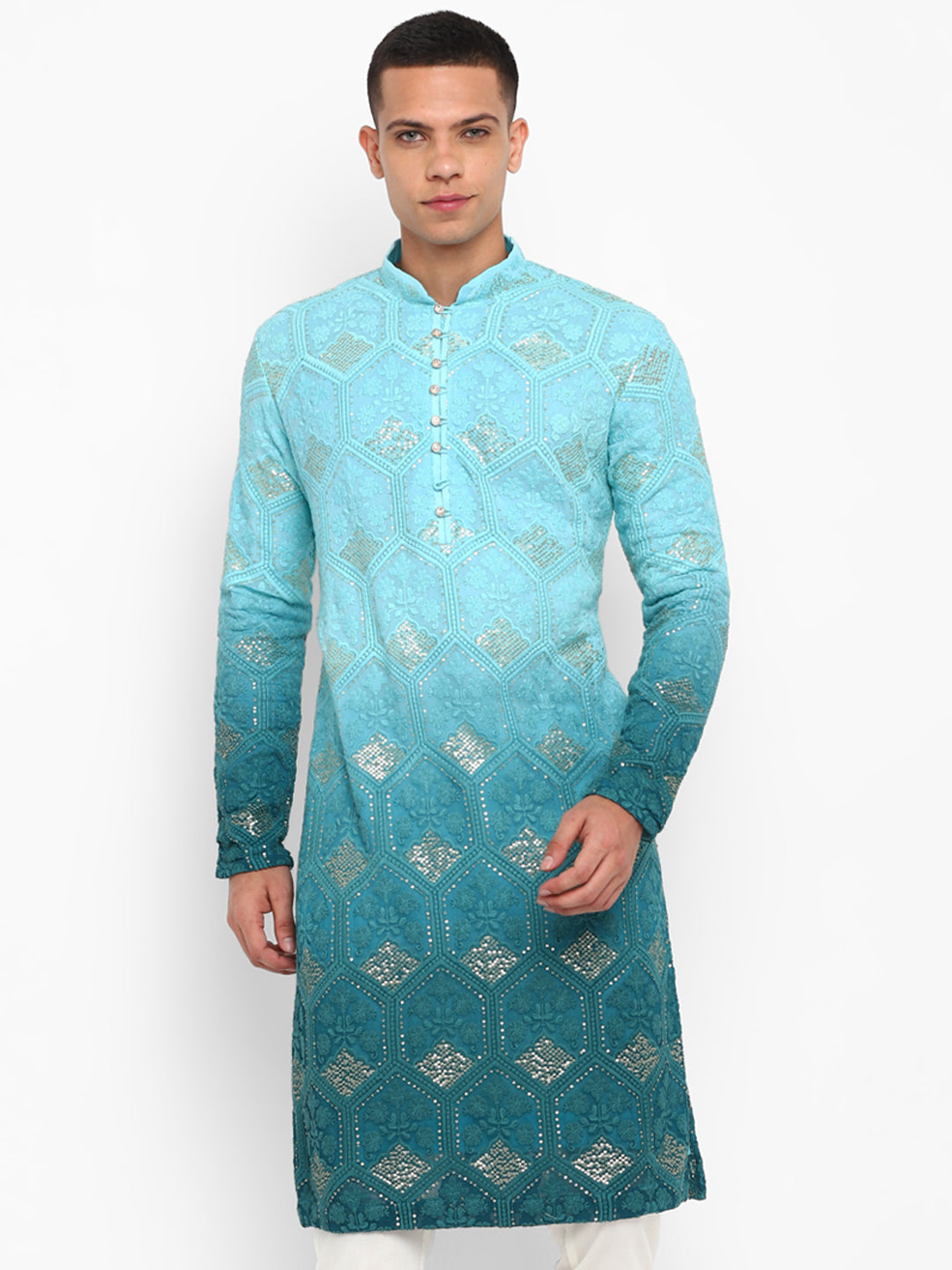 Ombre Dyed Chikankari Kurta Set