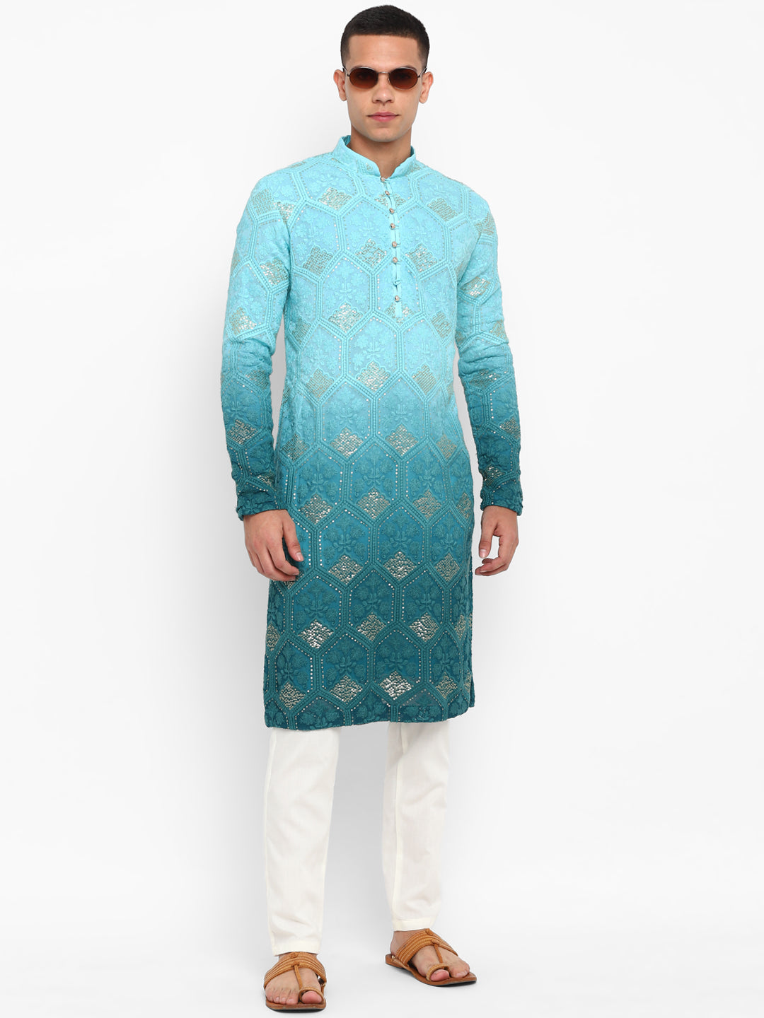 Ombre Dyed Chikankari Kurta Set