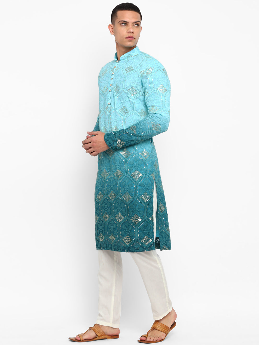 Ombre Dyed Chikankari Kurta Set