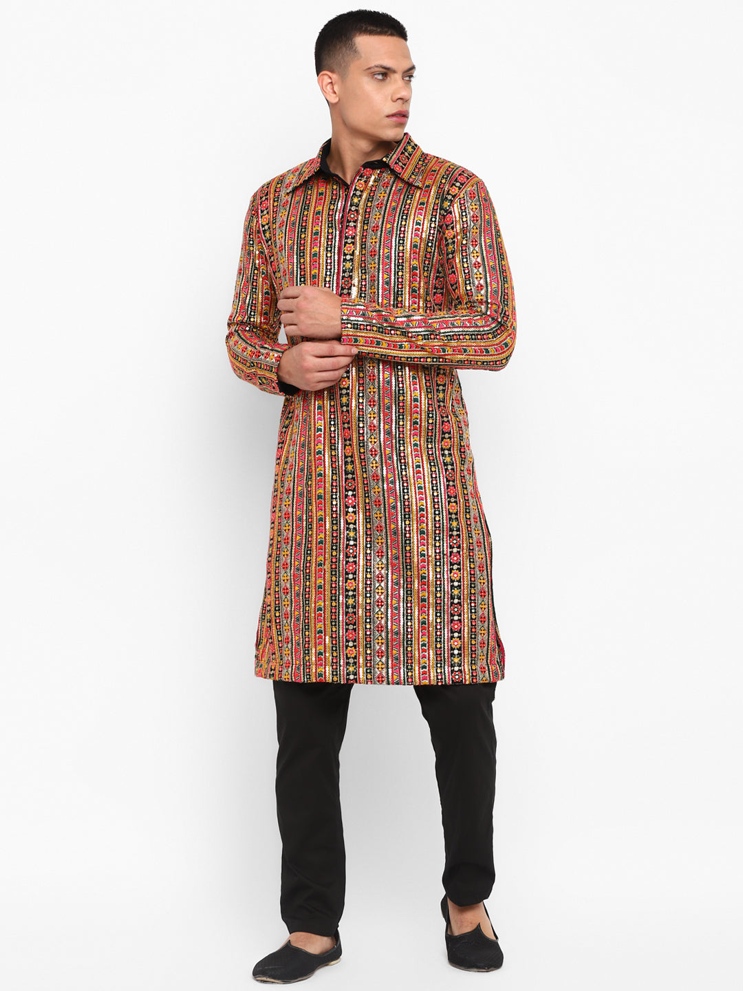 Black Rajasthani Multicolored Kurta Set