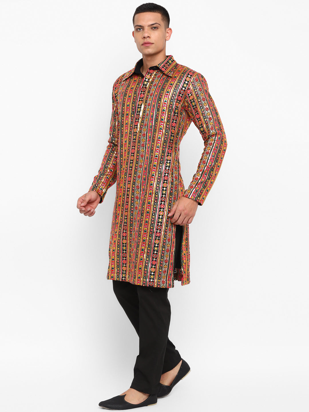 Black Rajasthani Multicolored Kurta Set