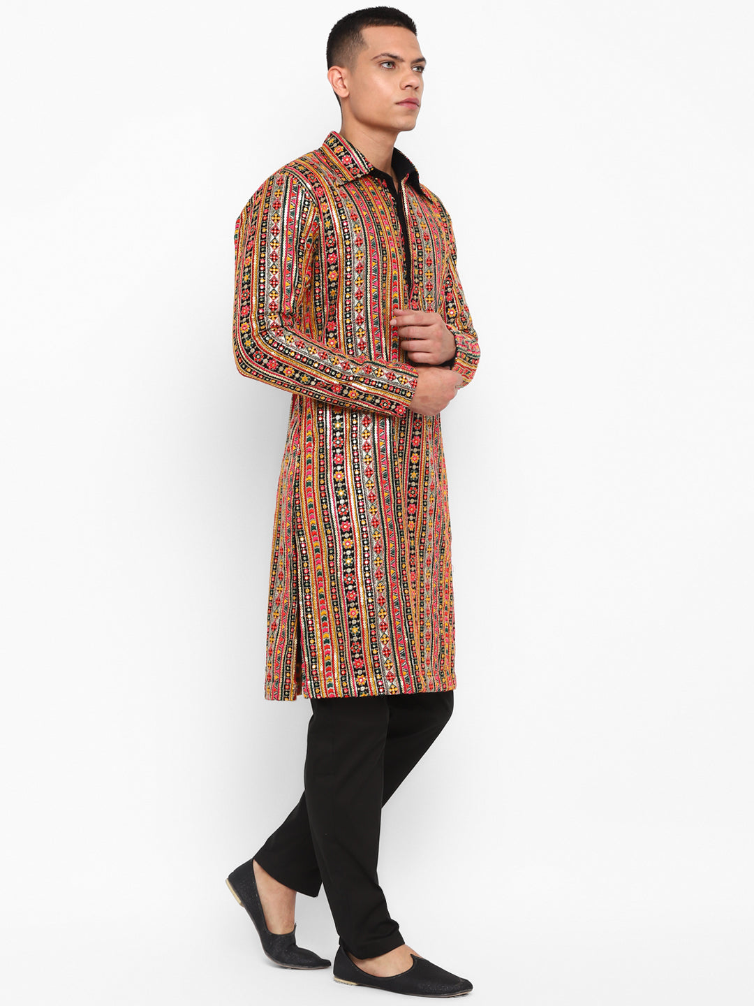 Black Rajasthani Multicolored Kurta Set