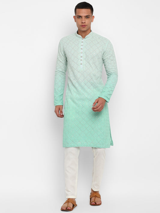 Ombre Dyed Chikankari Kurta Set With Sequins