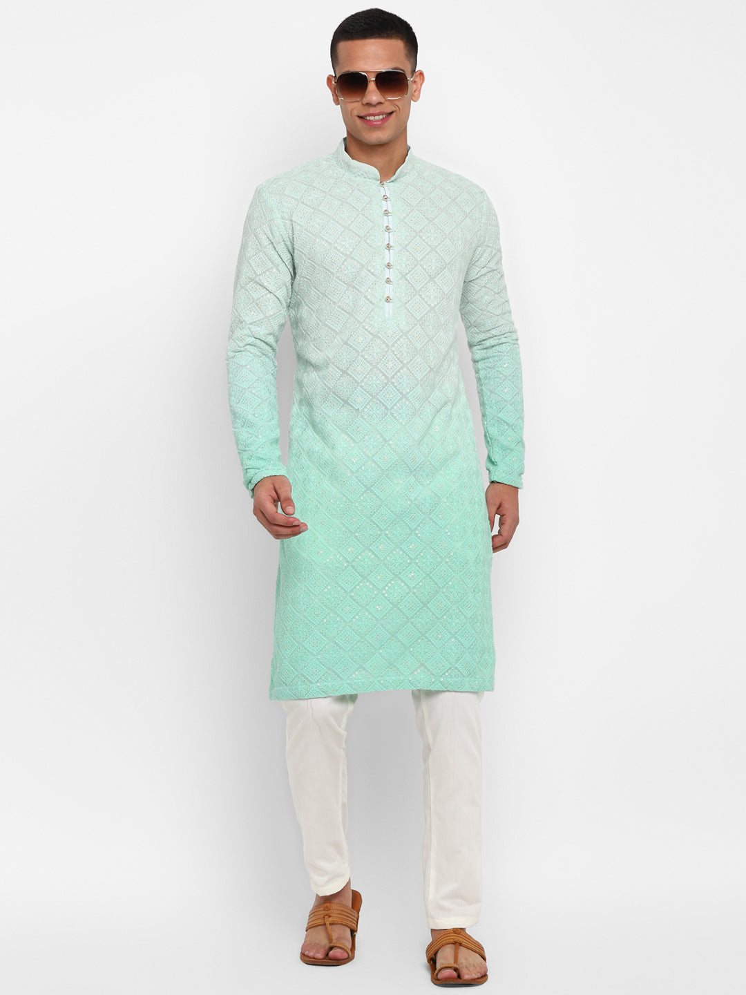 Ombre Dyed Chikankari Kurta Set With Sequins