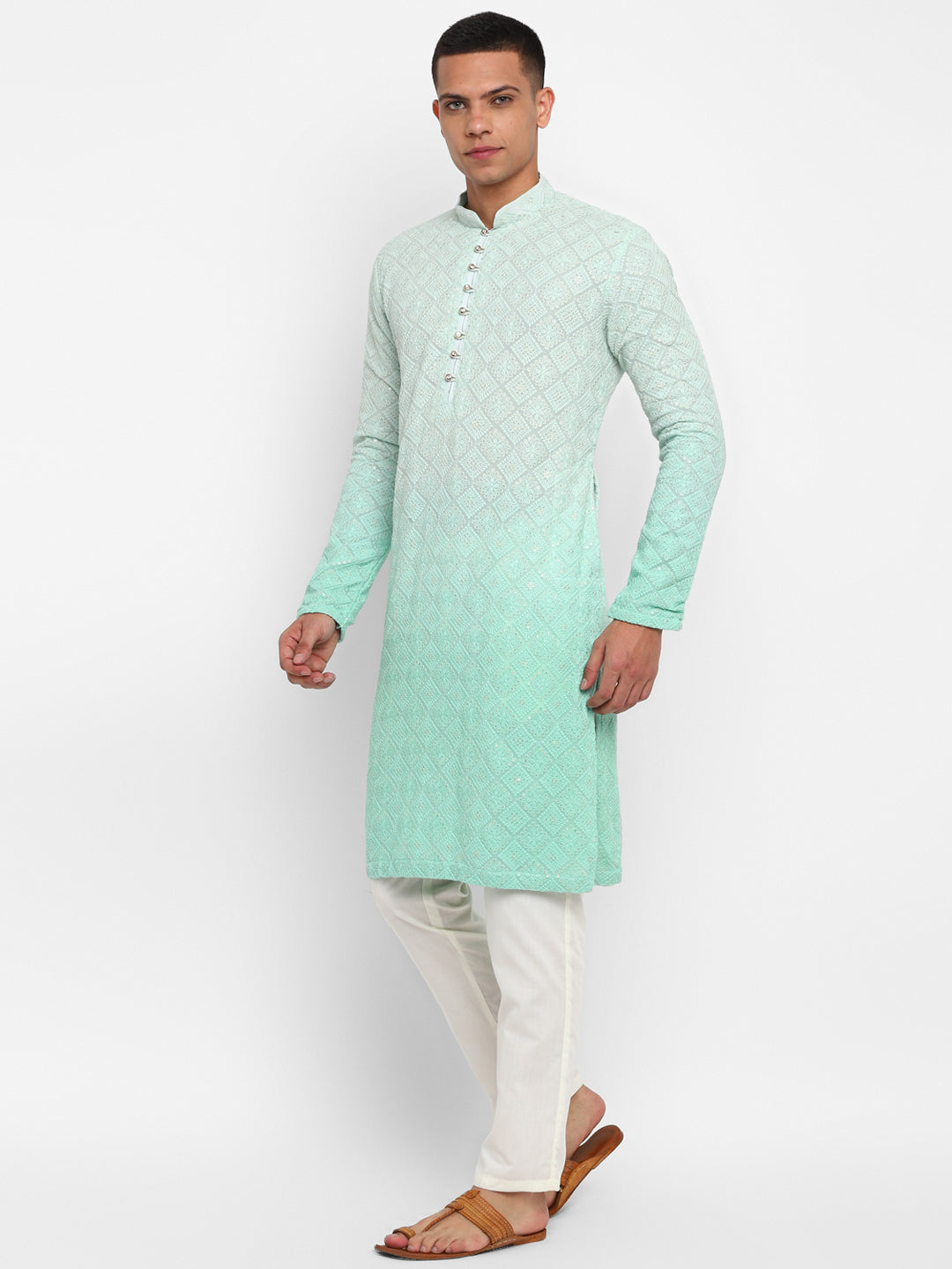 Ombre Dyed Chikankari Kurta Set With Sequins