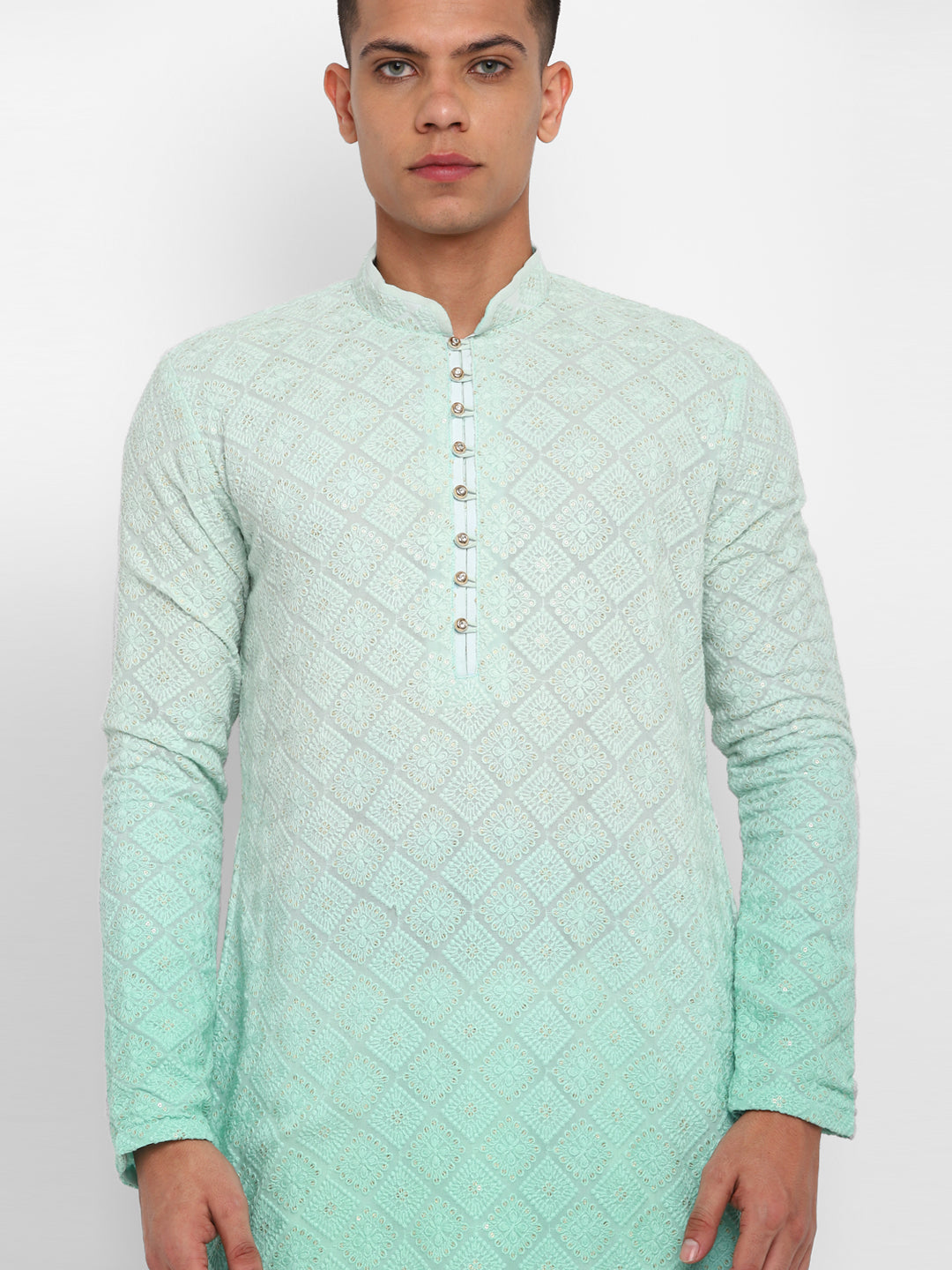 Ombre Dyed Chikankari Kurta Set With Sequins